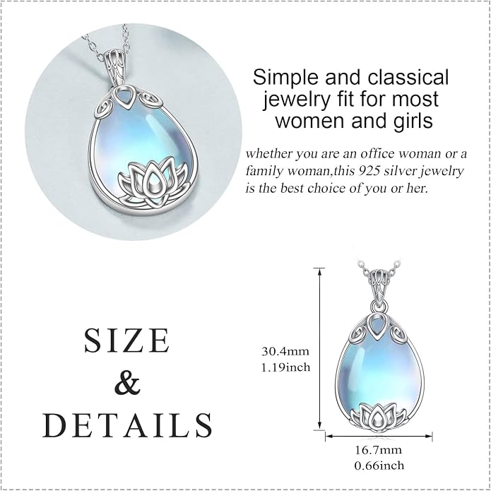 YAFEINI 925 Sterling Silver Moonstone Necklace Filigree Teardrop Pendant Necklace Jewelry for Women Girls