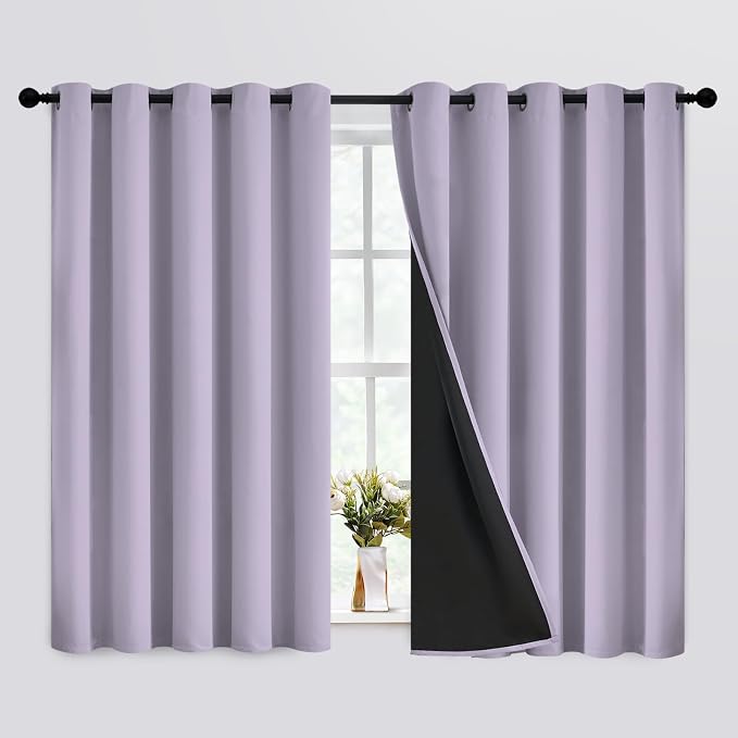 SimpleHome Lilac 100% Blackout Curtains Room Darkening Living Room 63 Inch | Curtains for Bedroom,Thermal Insulated Grommet Window Drapes,Curtains for Living Room with Black Back,62 x 63 Inch,2 Panels