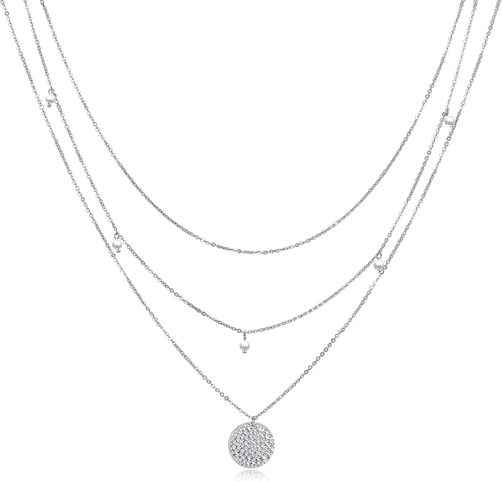MONGAS Boho Layered Necklace Sterling Silver Triple 3 Stacked Vertical Bar Triangle Long Layering Necklaces Christmas Jewelry Gifts for Women