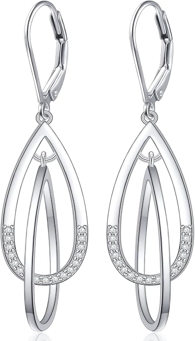 Sterling Silver Leverback Dangle Earrings for Women Teardrop Filigree 14K Gold Plated Dangly Earrings Mother’s Day Gift
