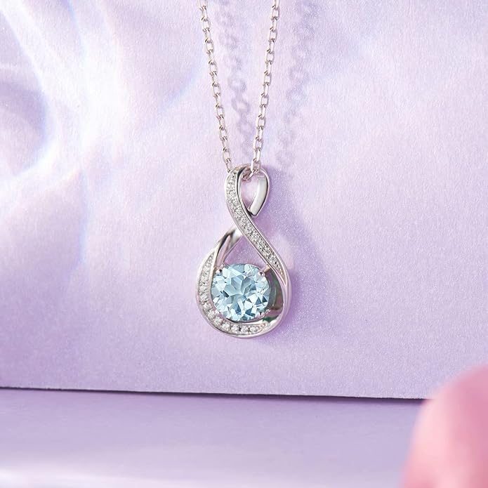 925 Sterling Silver Birthstone Necklace for Women Infinity Necklaces Birthday Anniversary Fine Jewelry Gifts for Mother Women, Adjustable Chain
