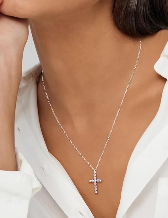 Sterling Silver Cross Necklace for Women Birthstone Religious Jewelry