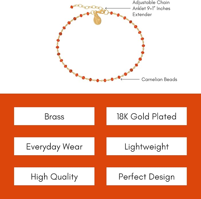 Dainty Gemstone Anklet for Women – 10 Inch Adjustable Anklet with 1 Inch Extender, Gold or Silver Plated Foot Jewelry, Minimalist Boho Style Gift
