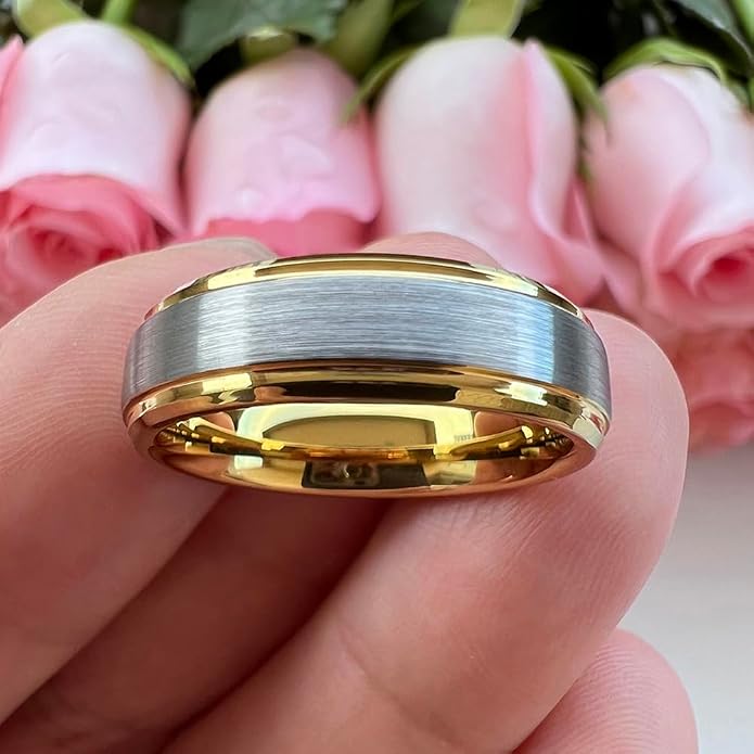 TUTISS 6mm 8mm Tungsten Rings for Men Women Fashion Engagement Wedding Bands Brushed Finish Stepped Beveled Edges Comfort Fit