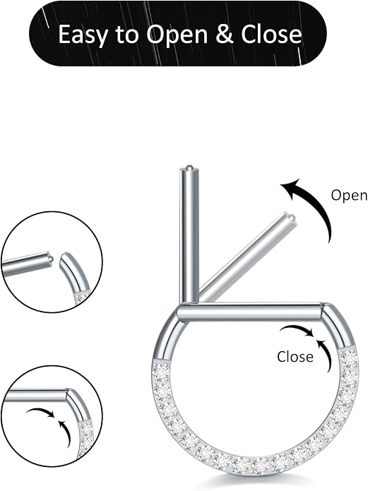 Oveta Titanium D Shaped Nipple Rings 14G for Nipple Piercing Jewelry Higned Segment Clicker Ring Hoops 11mm 12mm 14mm for Women Men, Silver Gold Black, 2PCS