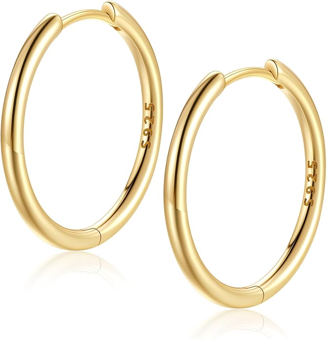 FaithHeart 925 Sterling Silver Huggie Hoop Earrings, Small Hoop Earring for Women, Silver/14K Gold/Black/Rose Gold Hypoallergenic Cartilage Earrings for Women 8/10/12/14/16/18/20mm