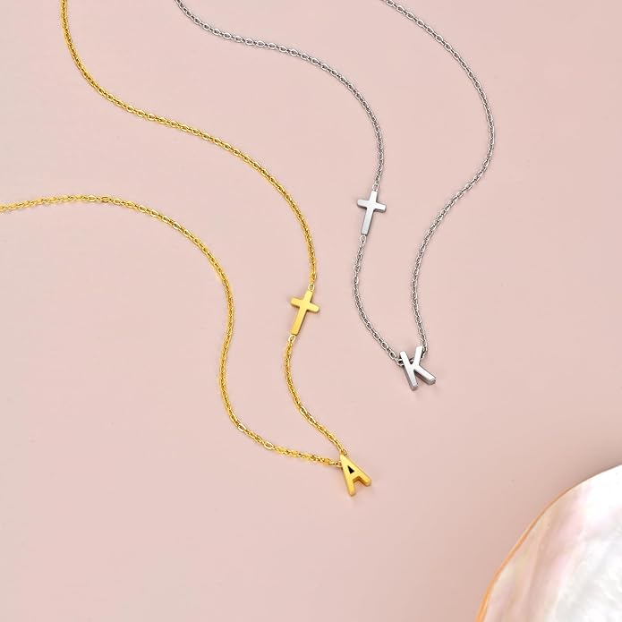Cross Necklace for Women with Initial, 18K Gold Plated Initial A-Z Pendant| Dainty Cute Cross Necklaces | Trendy Tiny Gold Letter Necklaces Jewelry Gifts for Women