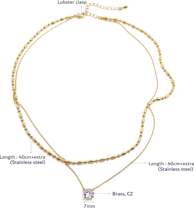 OZEL JEWELRY & GIFT Layered Gold Necklaces for Women - Crystal Colorful Delicate Cutting Pendant Necklace - 18K Gold Plated - Birthday Gifts (Made in Korea)