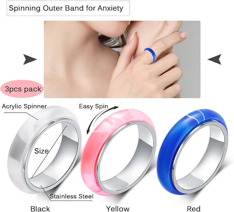 OreilleStar Anxiety Ring for Women Spinner Ring Titanium Stainless Steel Fidget Ring Men 6mm Width With Dog Paw Kitty Cat Face Evil Eye Pattern Spinning Outer Band Size 6 7 8 9 10