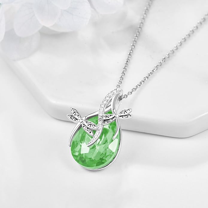 PRAYMOS S925 Sterling Silver Birthstone Necklaces for Women Dainty CZ Necklace Dragonfly Pendant Minimalist Jewelry Gift
