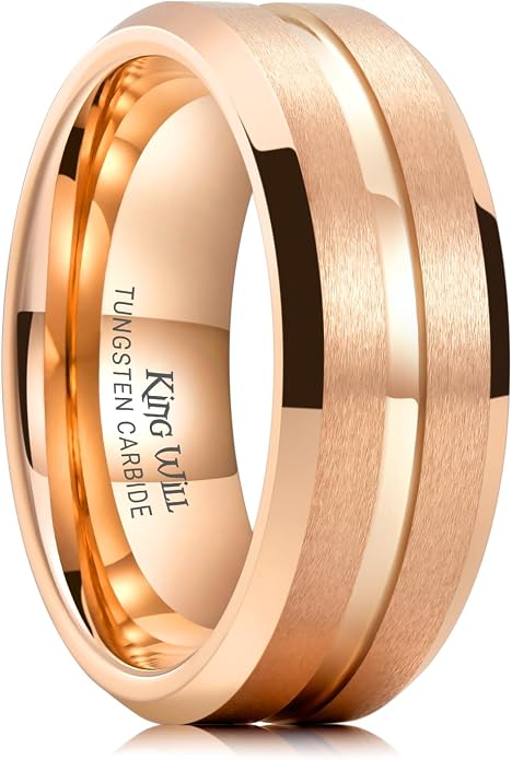 King Will Tungsten Carbide Wedding Band for Men Women-6/8/10mm Width Multicolor Available with Grooved Center Wedding Ring Suitable for Work, Gym Comfort Fit Size 4-16