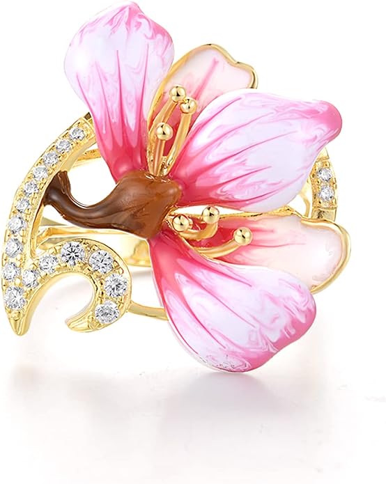 Santuzza 925 Sterling Silver Enamel Flower Statement Ring for Women