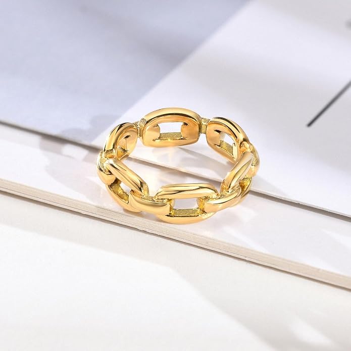 6mm Minimalist 18K Gold Stainless Steel Rings Women Link Chain Ring Finger Rings
