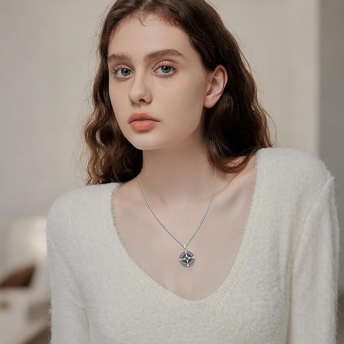 Compass Necklace for Women Graduation Gifts 925 Sterling Silver Celtic Knot Compass Pendant Graduation Jewelry Inspirational Travel Gifts for Women