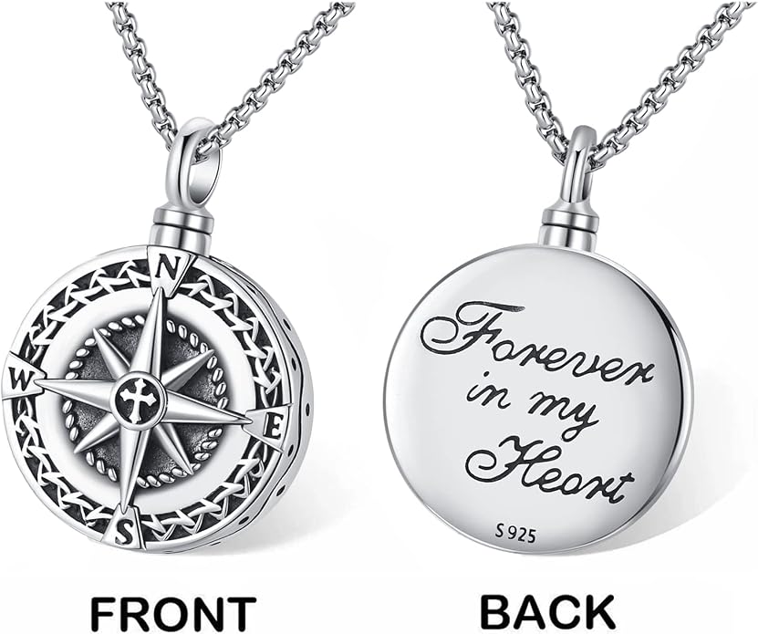 Compass Necklace for Women Men 925 Sterling Silver Pendant Urn Necklaces for Ashes Picture Locket Necklace Anchor Necklace Viking Necklace Crystals CZ Moonstone Abalone Shell Turquoise Compass Jewelry