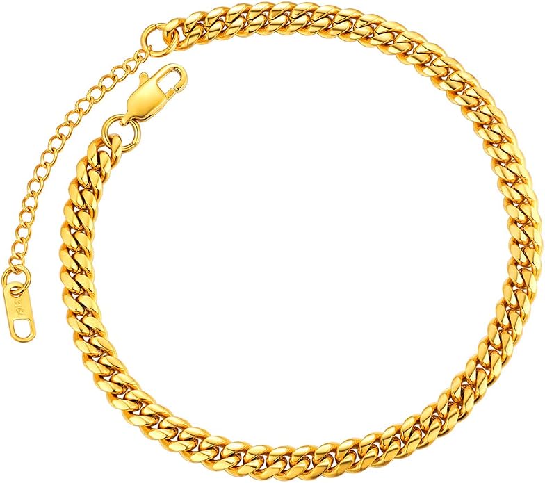 ChainsPro Resizable Anklet Chain for Women Men, Figaro/Wheat/Twist Rope/Cuban Foot Bracelet-Strong with Good Clasp-18K Gold Plated(Send Gift Box)