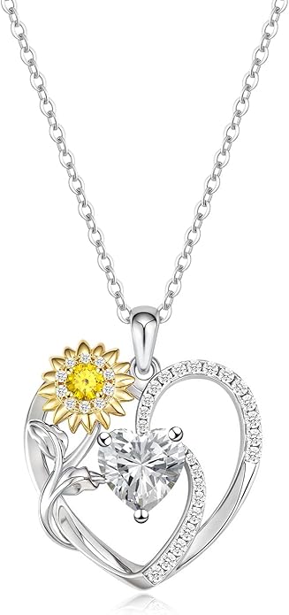 Anniversary Birthday Gifts for Women - Heart Birthstone Necklace: 925 Sterling Silver Rose/White/Yellow Gold Pendant Necklaces Gold Jewelry Gift for Wife Girlfriend Mom Daughter Grandma
