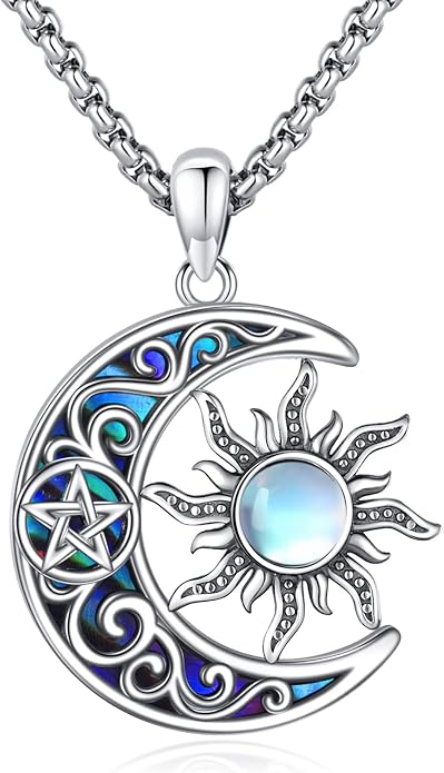 Pentagram Necklace Sterling Silver Triple Moon Goddess/Celtic Knot Witches Knot/Ankh/Sun and Moon/Hecate/Lilith/Santa Muerte/Tetragrammaton Pendant Necklace Pagan Wiccan Magic Egyptian Amulet Jewelry for Women Men