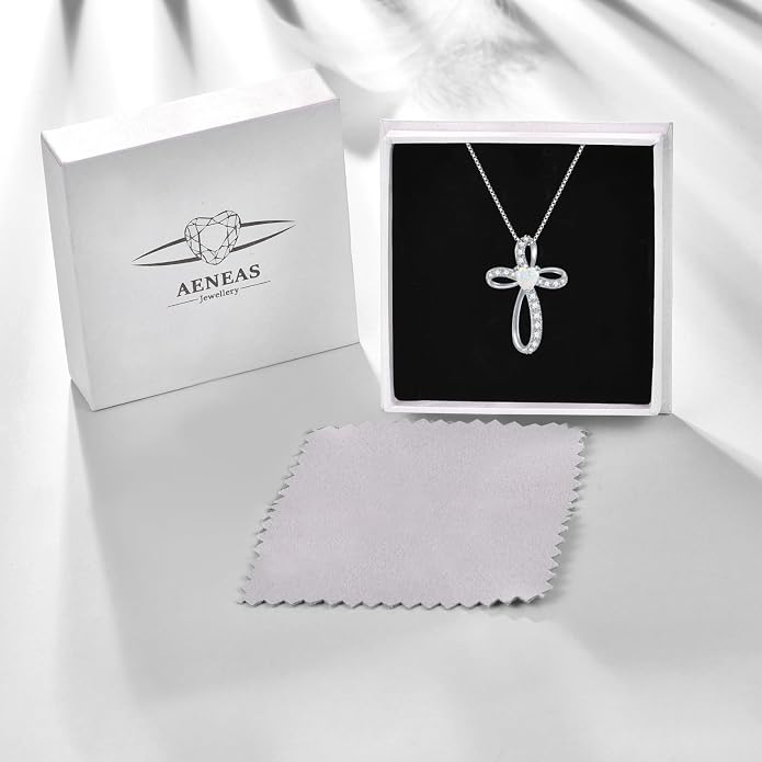 AENEAS Sterling Silver Cross Necklace for Women Birthstone Necklace Cross Necklace Birthstone Jewelry Gifts for Birthday Mothers Day