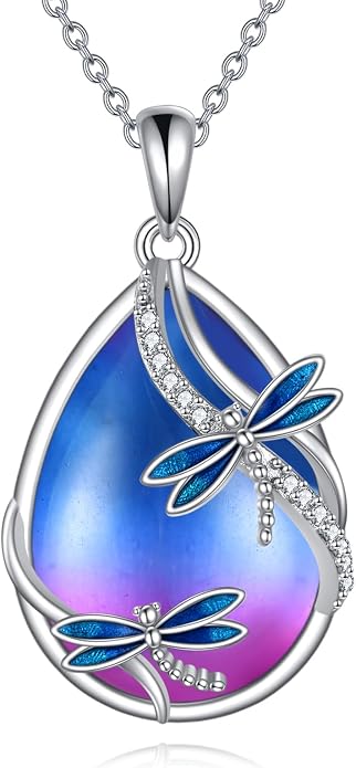KQF Dragonfly/Butterlfy/Cat/Jellyfish/Bunny/Axolotl/Bee/Mermaid/Hummingbird/Elephant Necklace for Women Sterling Silver Moonstone Pendant Necklace Dragonfly Jewelry Gifts for Women
