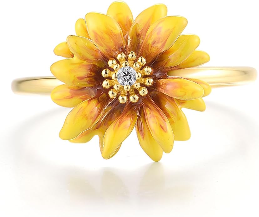 Santuzza 925 Sterling Silver Enamel Flower Statement Ring for Women