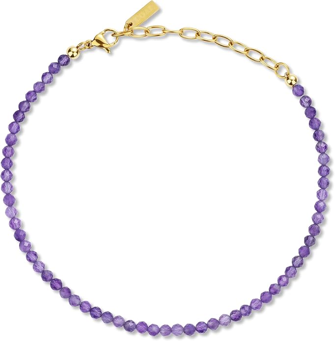 COAI Beach Waterproof Anklet for Women, Black Tourmaline Moonstone Amethyst Beaded Anklet for Women