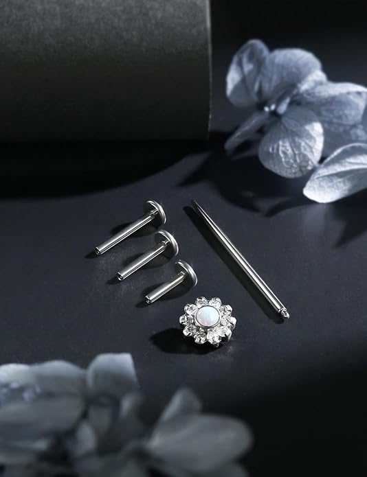 16G Astm F136 Titanium Internal Thread Flat Back Earrings Nose Studs Tragus Forward Helix Conch Cartilage Lobe Earrings Stud Medusa Labret Monroe Lip Ring Piercing Jewelry For Women Men
