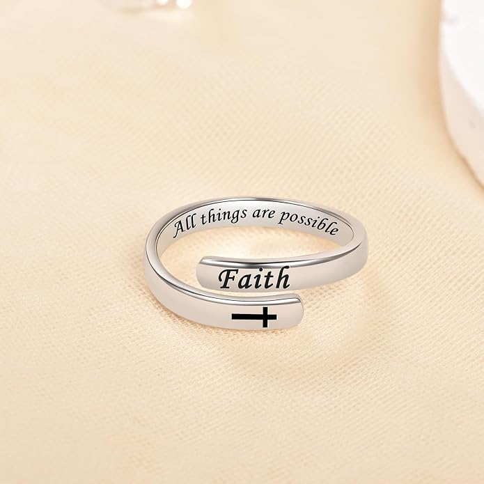BEILIN 925 Sterling Silver Inspirational Jewelry Rings Adjustable Ring Personality Encouragement Gift for Teens Women
