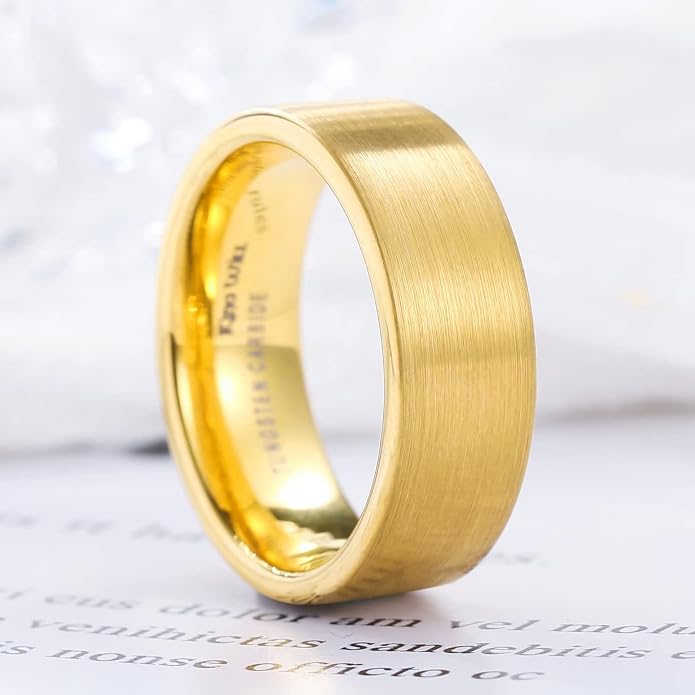 King Will Tungsten Carbide Wedding Band for Men Women-4/6/8mm Width 14K Gold Plated Tungsten Wedding Ring Matte Brushed & High Polished Style Comfort Fit Wedding Band Size 6-14
