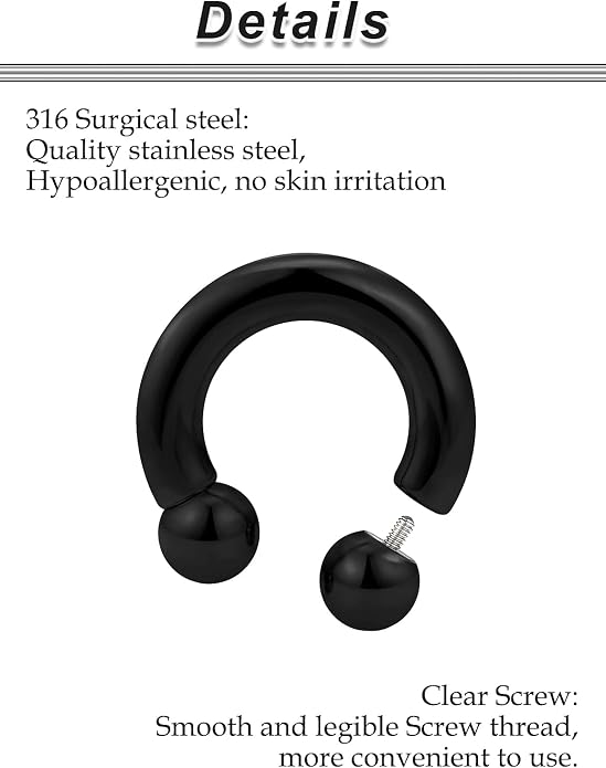 20G-00G Septum Rings Ear Gauges Earrings Stretching Kit 316L Surgical Steel Horseshoe Septum Pa Piercing Jewelry for Women 10mm 12mm 14mm 16mm