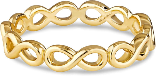 DEVATA Gold or Rhodium Plated Sterling Silver 925 – Eternity, Band Ring for Women – Heart, Knot, Clover, Infinity, Mariner, Cable, Curb, Cuban, Figaro, Daisy, Rope, Ribbed, Dome