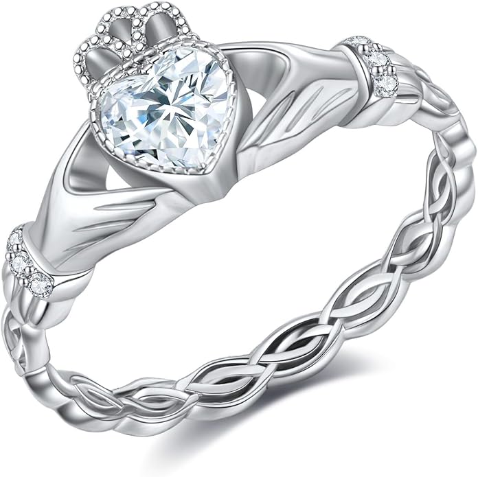 Claddagh Rings 925 Sterling Silver Claddagh Celtic Knot Promise Ring Wedding Engagement Celtic Irish Jewelry Mothers Gifts for Women Mom Grandma