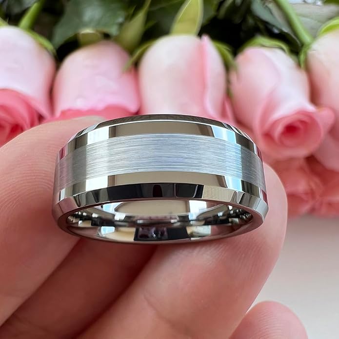 TUTISS 6mm 8mm Silver/Black/Gunmetal/Gold Tungsten Rings for Men Women Fashion Jewelry Engagement Wedding Bands Matte Polished Shiny Beveled Edges Comfort Fit
