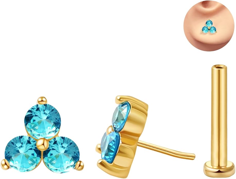 FANSING Cartilage Earring Tragus Stud Trio CZ Stone Flat Back Earring for Helix Conch Threadless Push Pin Labret Stud