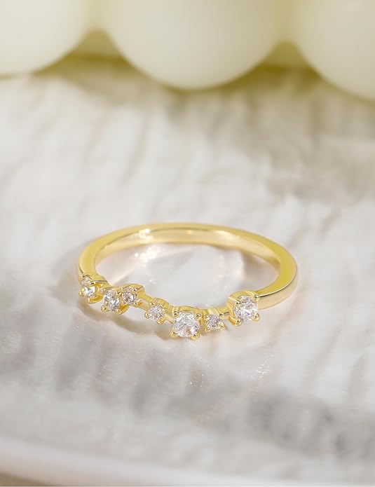 Mameloly 2.5mm 14K Gold Plated CZ Wedding Bands for Women Dainty Stackable Tiny Signet Ring Statement Rings for Her Size 3-10