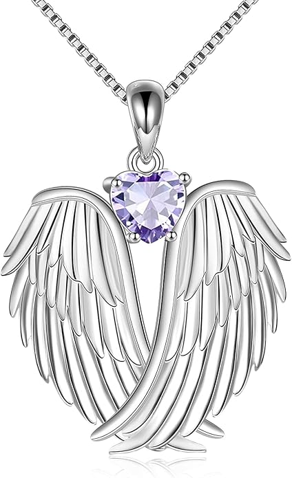 YFN Angel Wings Necklace 925 Sterling Silver Guardian Angel Wings Pendant Necklace Birthstone Necklace for Women Girls Christmas Jewelry Gifts
