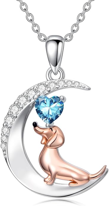 PROESS Animal Birthstone Necklace 925 Sterling Silver Otter/Axolotl/Hippo/Elephant/Dachshund/Monkey/Red Panda Pendant Necklace Animal Birthstone Jewelry Gifts for Women