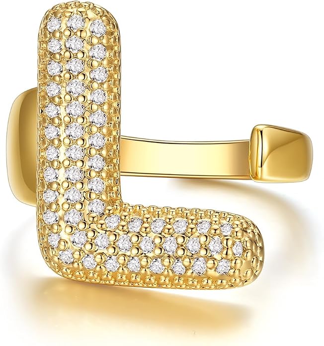 KeyStyle Bold Initial Letter Rings Adjustable, GoldChic Jewelry Women Gold Statement Ring Personalized Engraved Women’s Open Signet Ring for Party (Gold, White Gold, Black)