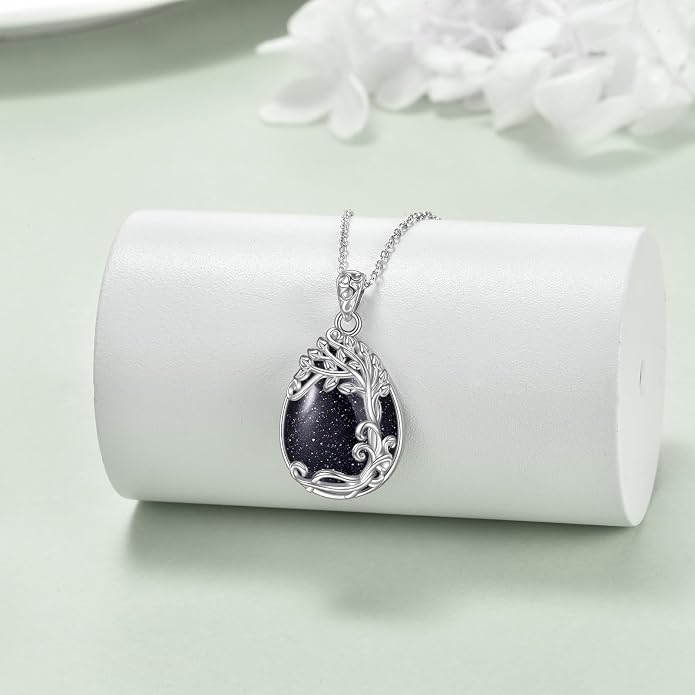 YAFEINI 925 Sterling Silver Moonstone Necklace Filigree Teardrop Pendant Necklace Jewelry for Women Girls
