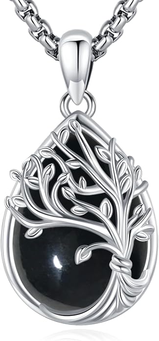 Sterling Silver Tree of Life Necklace for Women Oval Family Tree Necklace Abalone Shell Moonstone Pendant Mother Day Necklace for Mom Tree of Life Jewelry