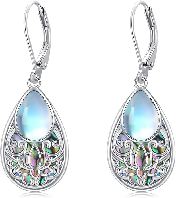 Dragonfly Filigree Earrings 925 Sterling Silver Teardrop Moonstone Abalone Shell Dangle Drop Earrings Filigree Jewelry Gifts for Women