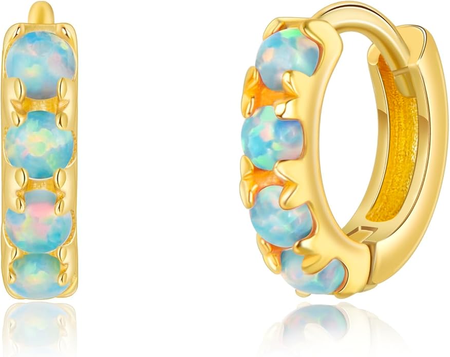 Tiny Mini Opal Huggie Hoop Earrings Upper Ear Cartilage Helix 18k Gold Plated Silver Minimalist Simple Small 10mm 8mm 6mm Hoop Earrings