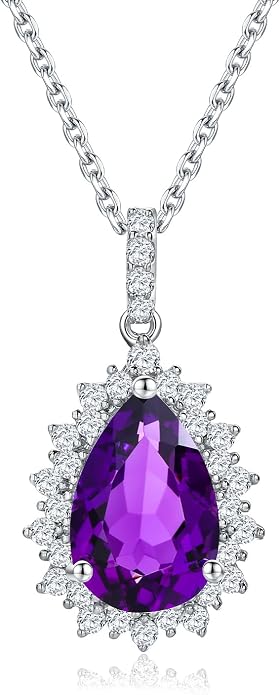 925 Sterling Silver Teardrop Necklace for Women Huge Created Gemstone Solitaire Halo Pendant Pear Cut Birthstone Necklace