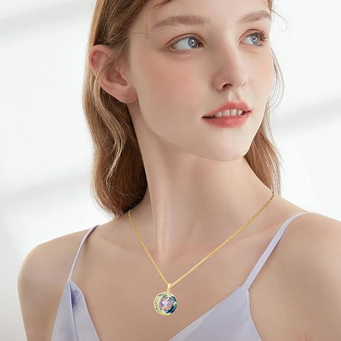 TOUPOP Birthstone Necklace 925 Sterling Silver Moon and Star Pendant Celtic Moon Jewelry with Blue Crystal Anniversary Birthday Gifts for Women Mom Wife Her