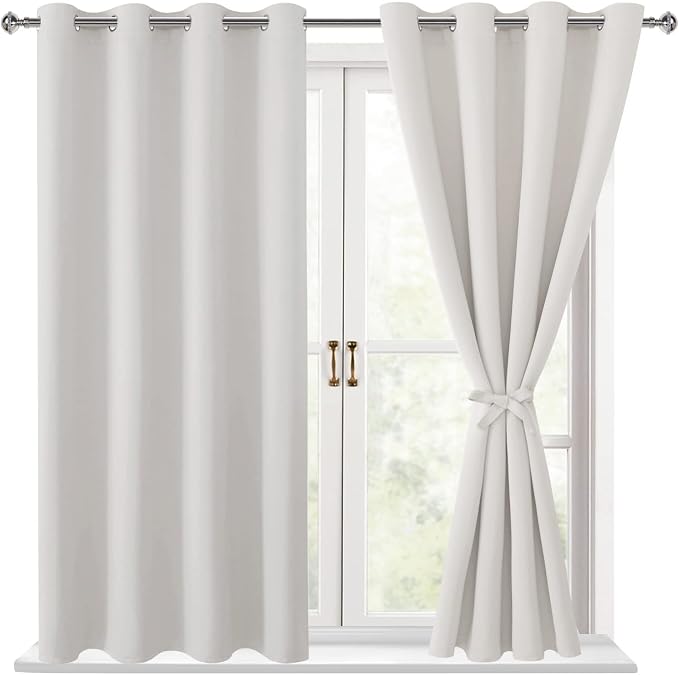 Hiasan Blackout Curtains for Bedroom - Thermal Insulated & Light Blocking Window Curtains for Living Room/Kids Room, 2 Drape Panels Sewn with Tiebacks, Ivory, 52 x 45 Inch