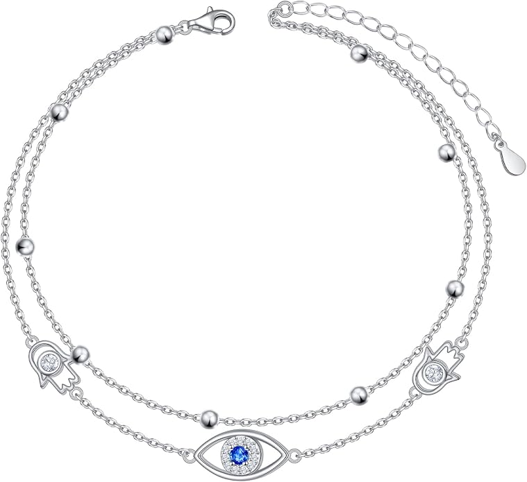 Anklets for Women 925 Sterling Silver Blue Evil Eye Infinity Butterfly Adjustable Multilayer Layered Summer Beach Ankle Bracelet Foot Chain Jewelry for Women