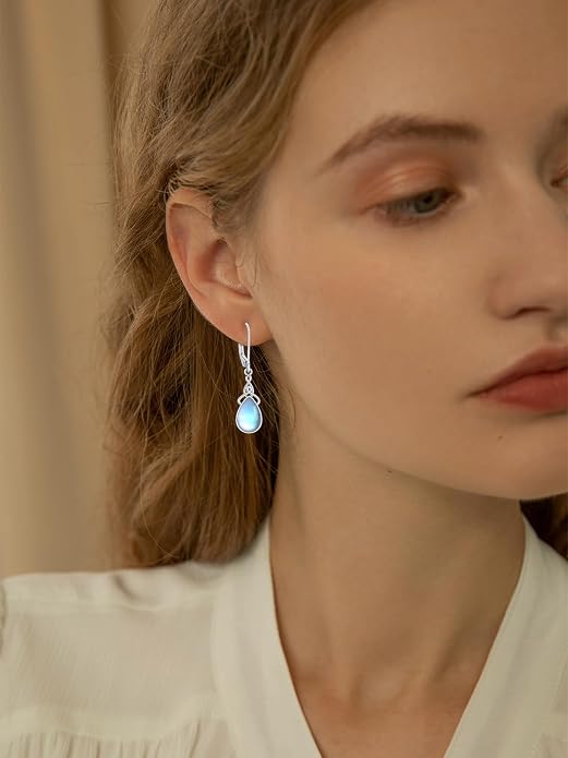 Dorunmo Moonstone Dangle Drop Earrings s925 Sterling Silver Leverback Earrings Filigree Moonstone Jewelry Birthday Gifts for Women