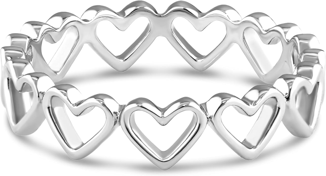 DEVATA Gold or Rhodium Plated Sterling Silver 925 – Eternity, Band Ring for Women – Heart, Knot, Clover, Infinity, Mariner, Cable, Curb, Cuban, Figaro, Daisy, Rope, Ribbed, Dome
