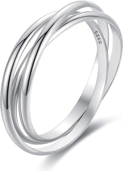 14K Gold Plated Interlocking Fidget Anxiety Ring 925 Sterling Silver Stackble Rings for Women Men Rolling Triple Spinner Ring Minimalist Trendy Knuckle Rings Jewelry Birthday Graduation Gifts