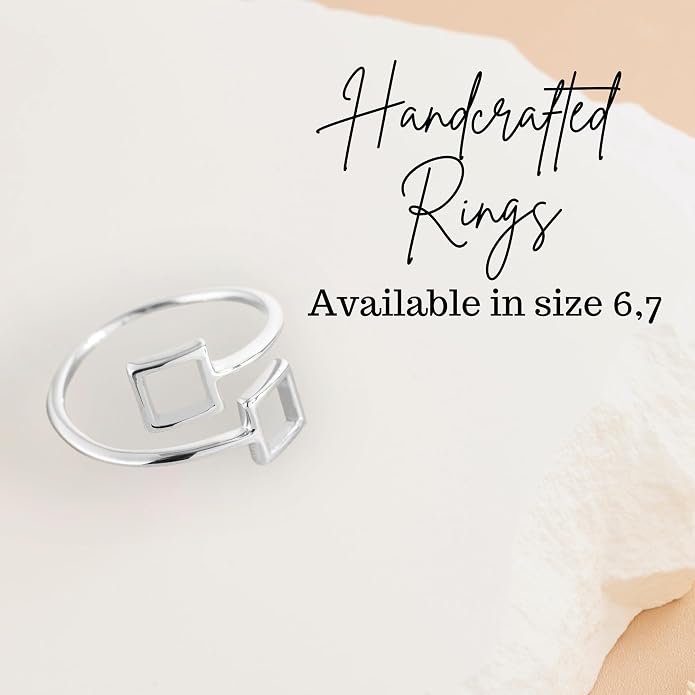 18k Gold Plated Simple Minimalist Square Adjustable Stackable Halo Ring Band for Women Valentines Day Gifts for Her Comes with a Gift Box